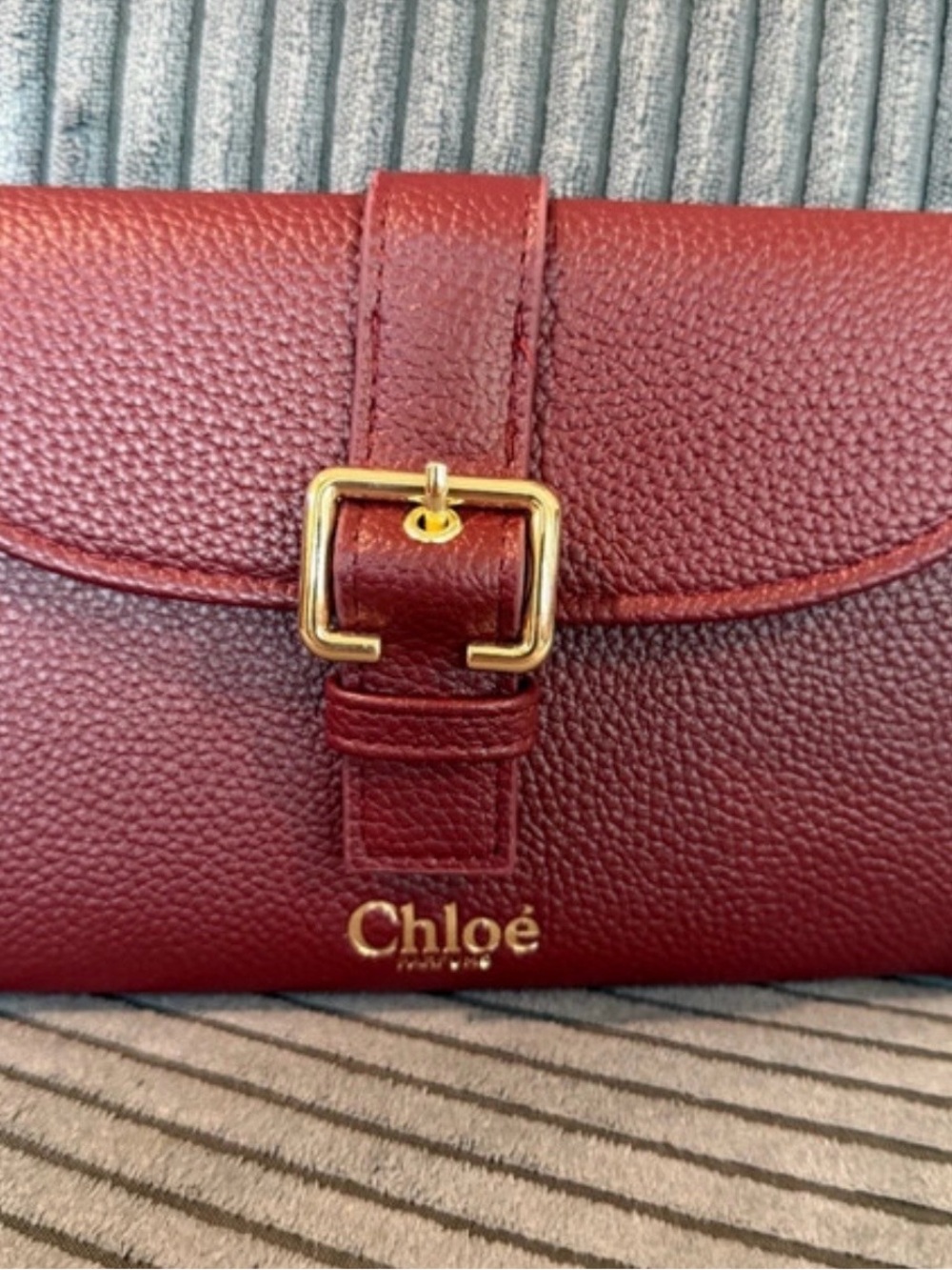Chloe Women's Burgundy Leather wallet with Gold Buckle